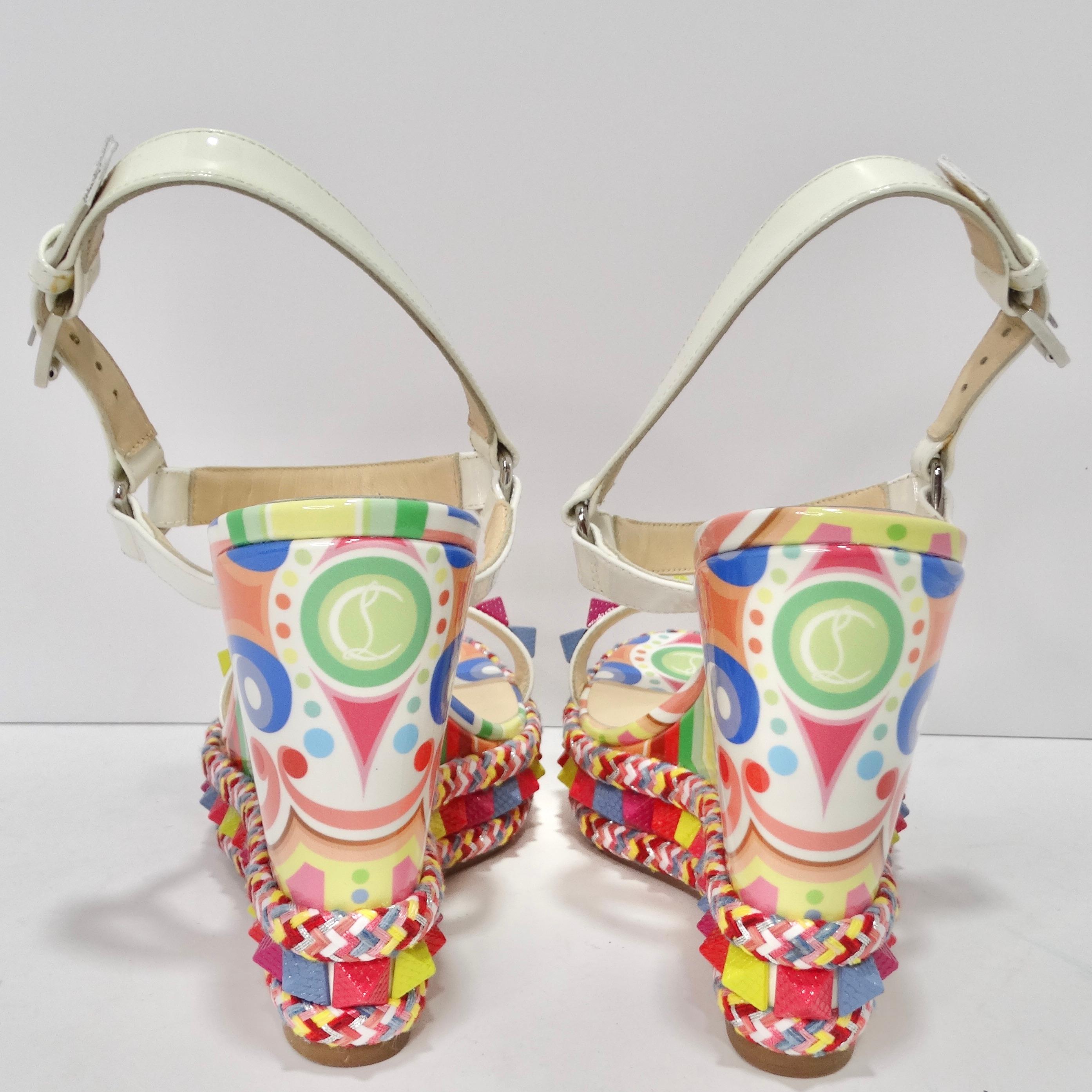 Christian Louboutin Multicolor Printed Stud Wedges  For Sale 4