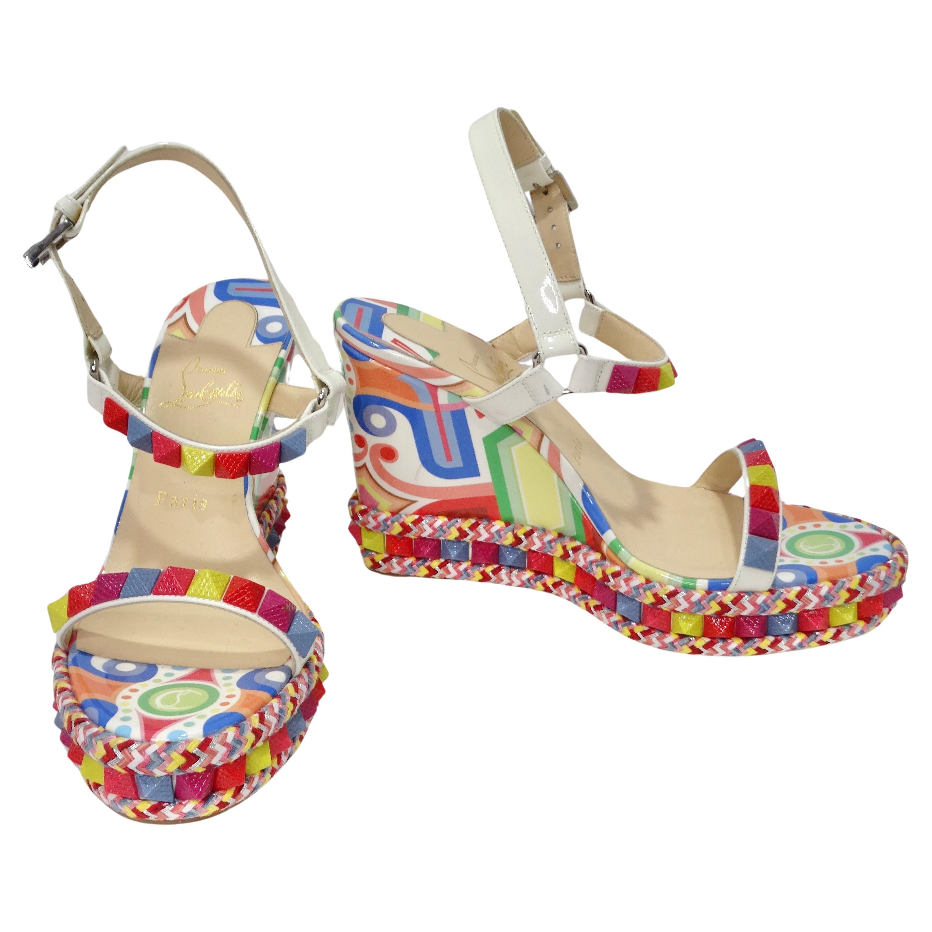 Christian Louboutin Multicolor Printed Stud Wedges  For Sale
