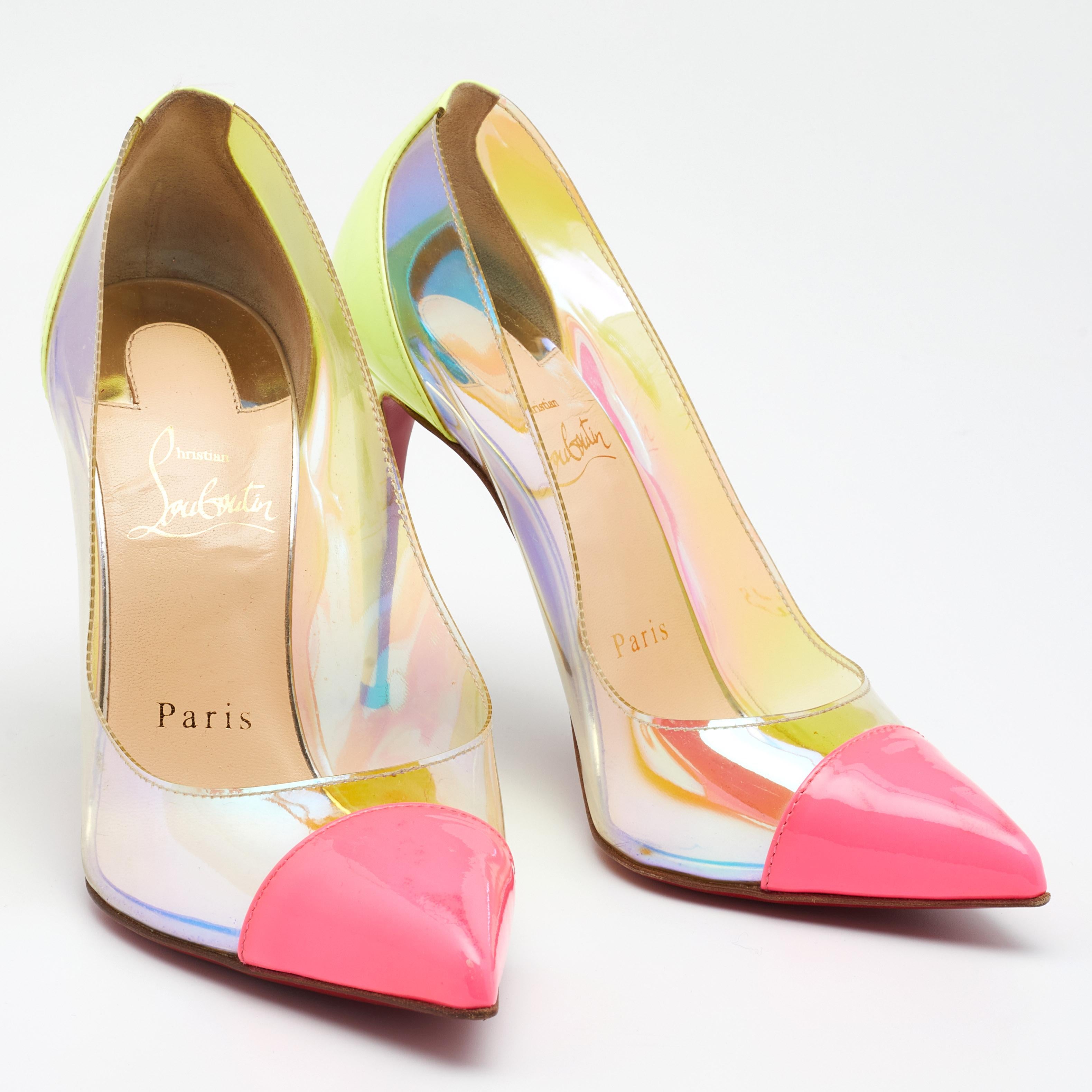 Beige Christian Louboutin Multicolor PVC and Patent Leather Pumps Size 36 For Sale