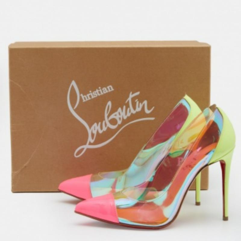 Christian Louboutin Escarpins en PVC et cuir verni multicolores Taille 36 en vente 4