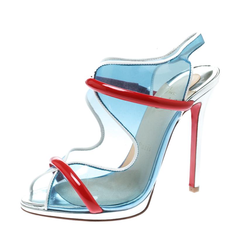 Christian Louboutin Multicolor PVC Aqua Ronda Slingback Sandals Size 38