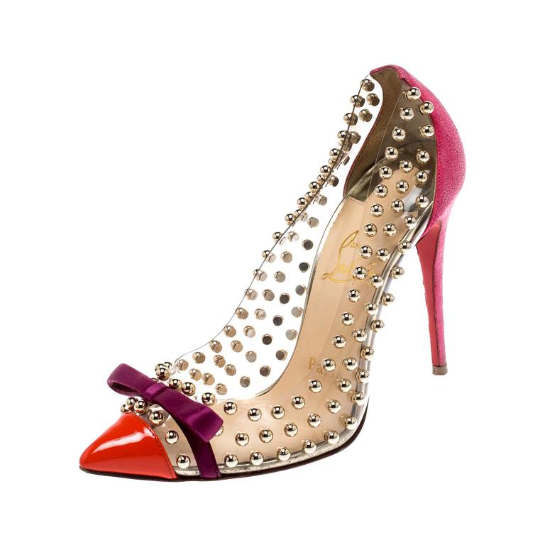 Christian Louboutin Multicolor PVC Bille Studded Pointed Toe Pumps Size ...