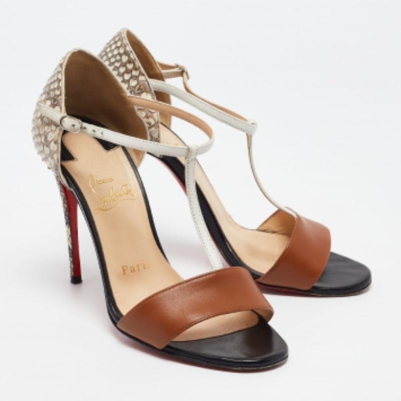 Christian Louboutin Multicolor Python und Leder Mayerling Sandalen Größe 36 Damen im Angebot