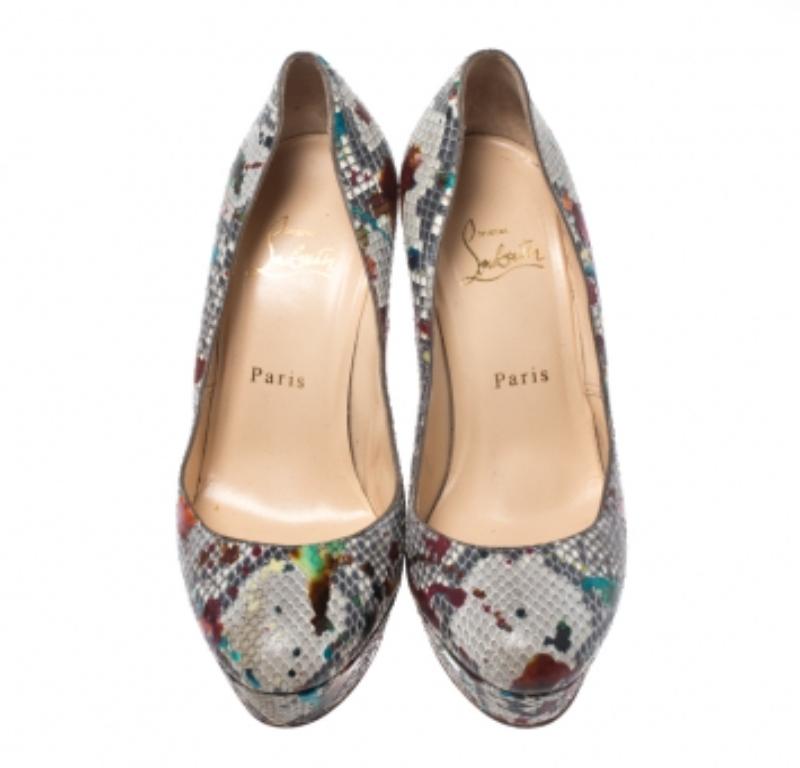 Christian Louboutin Multicolor Python Bianca Plateau Pumps Größe 37 im Angebot 1