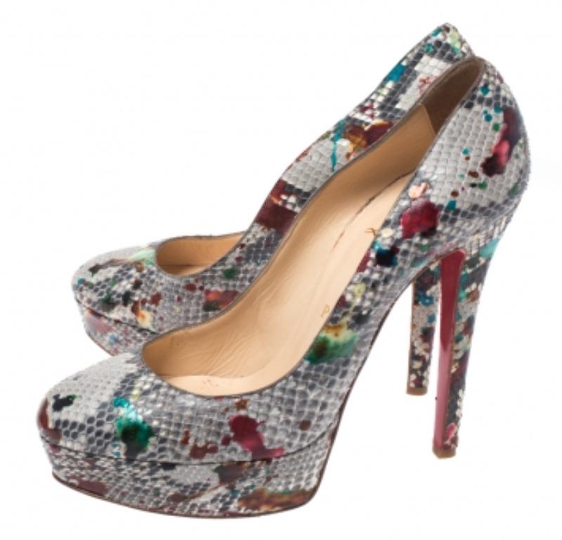 Christian Louboutin Multicolor Python Bianca Plateau Pumps Größe 37 im Angebot 2