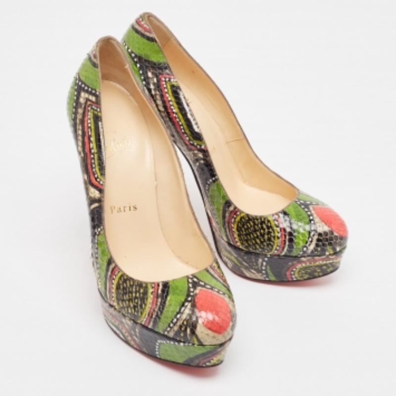 Women's Christian Louboutin Multicolor Python Bianca Pumps Size 37 For Sale