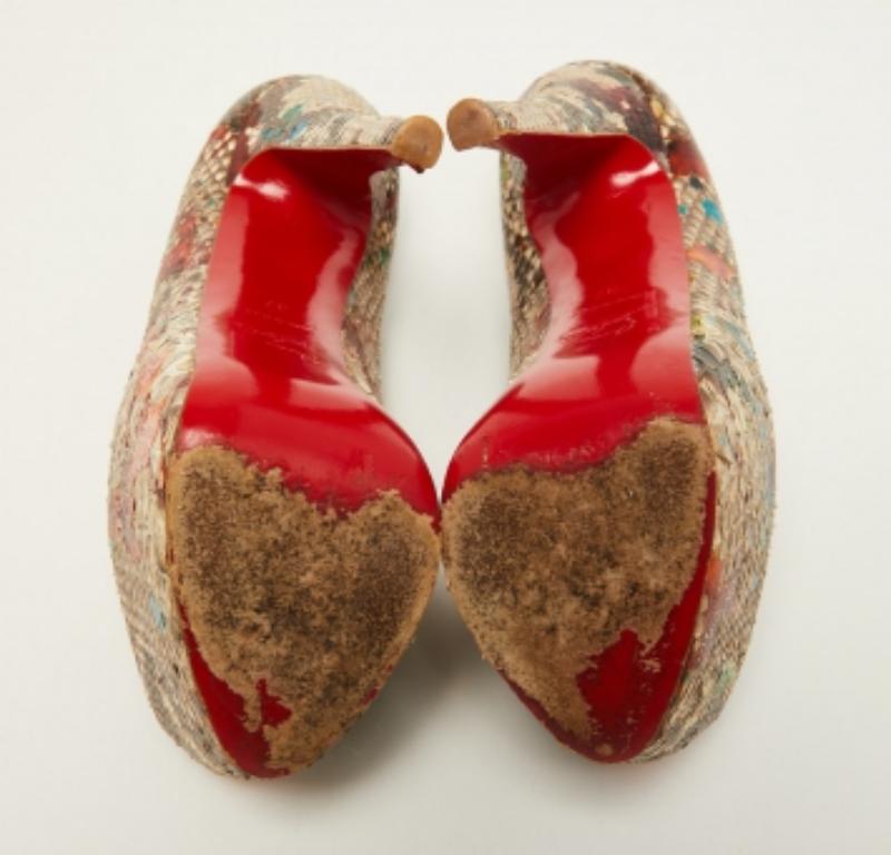 Christian Louboutin Multicolor Python Carnival Highness Pumps Size 37 In Good Condition For Sale In Dubai, Al Qouz 2