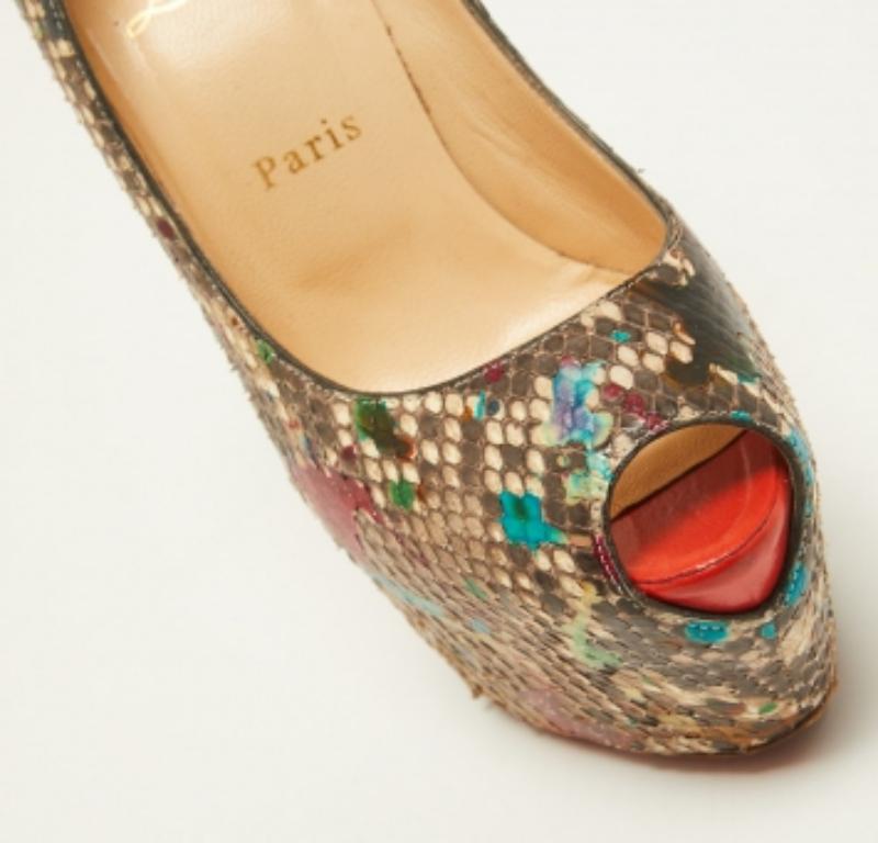 Women's Christian Louboutin Multicolor Python Carnival Highness Pumps Size 37 For Sale