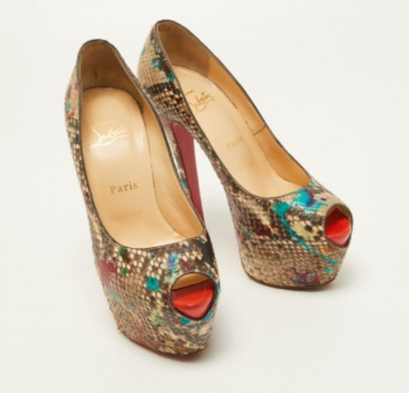 Christian Louboutin Multicolor Python Carnival Highness Pumps Size 37 For Sale 1