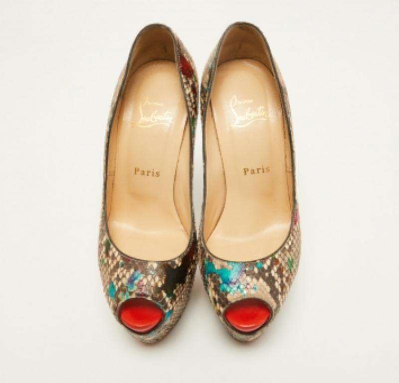 Christian Louboutin Multicolor Python Carnival Highness Pumps Size 37 For Sale 3