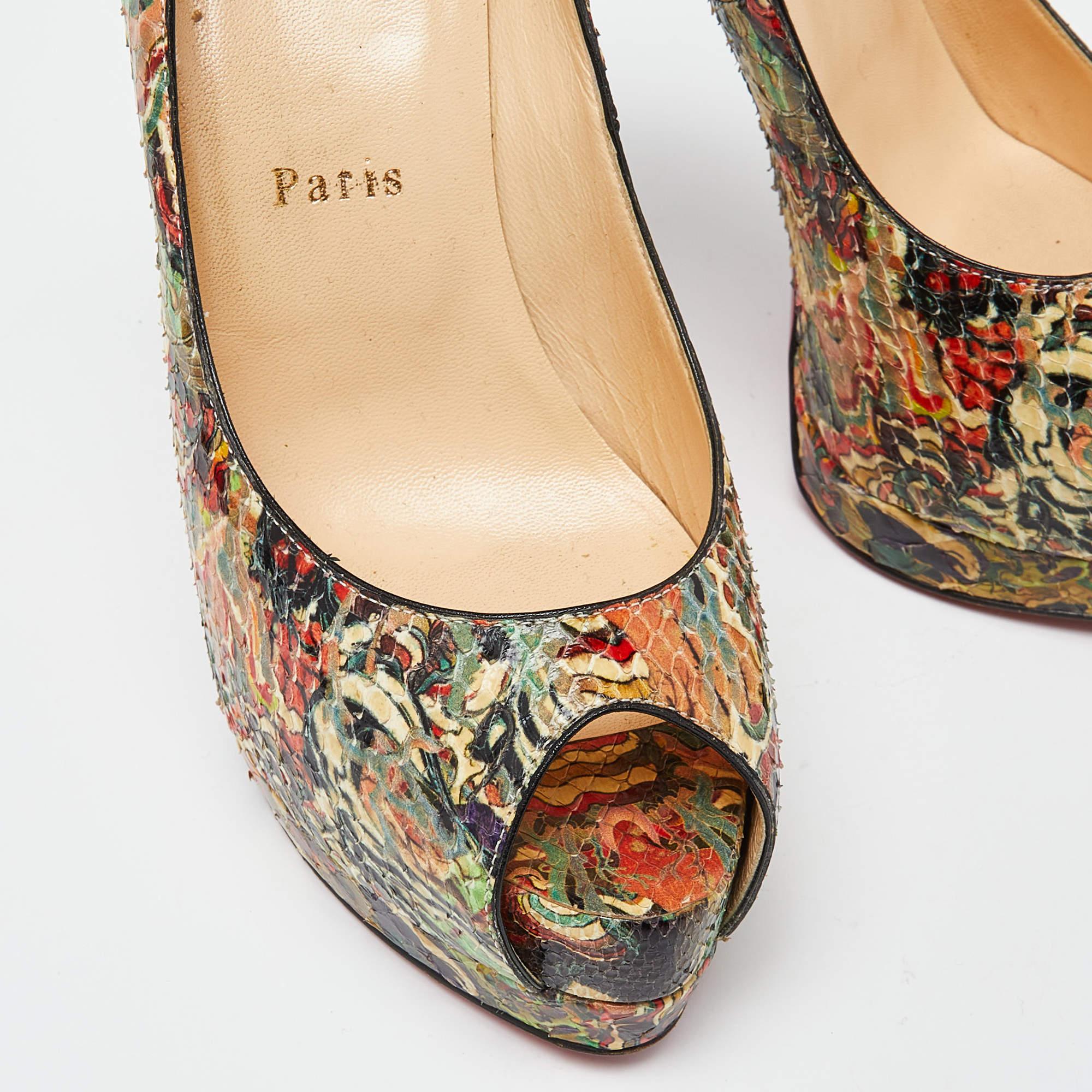 Women's Christian Louboutin Multicolor Python Faience Lucido Palais Royal Pumps Size 37. For Sale