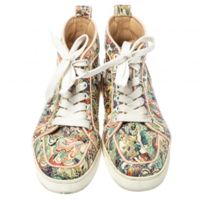 Women's Christian Louboutin Multicolor Python Faience Rantus High Top Sneakers Size 35.5 For Sale