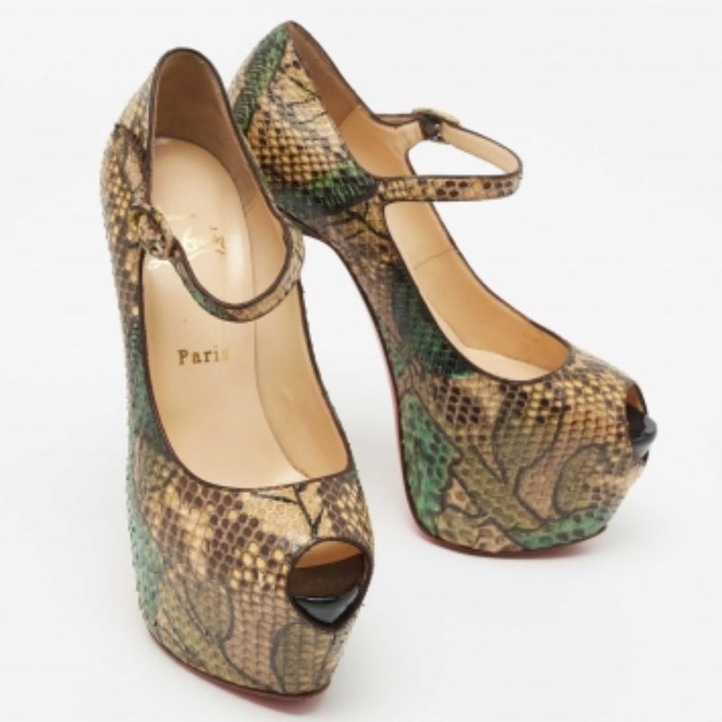 Christian Louboutin Multicolor Python Leder Lady Highness Pumps Größe 37 (Braun) im Angebot