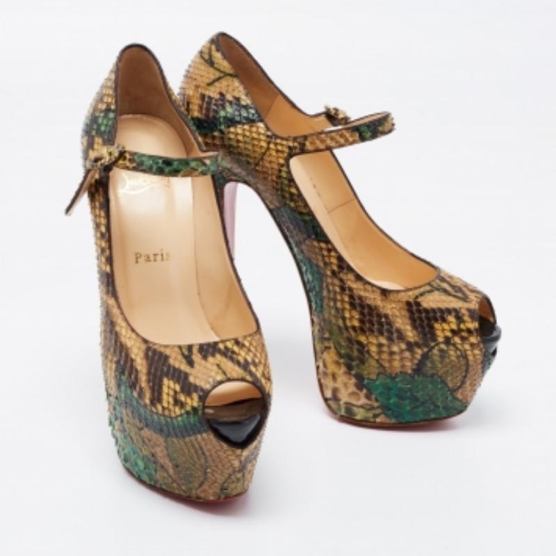 Christian Louboutin Multicolor Python Leder Lady Highness Pumps Größe 38 (Braun) im Angebot
