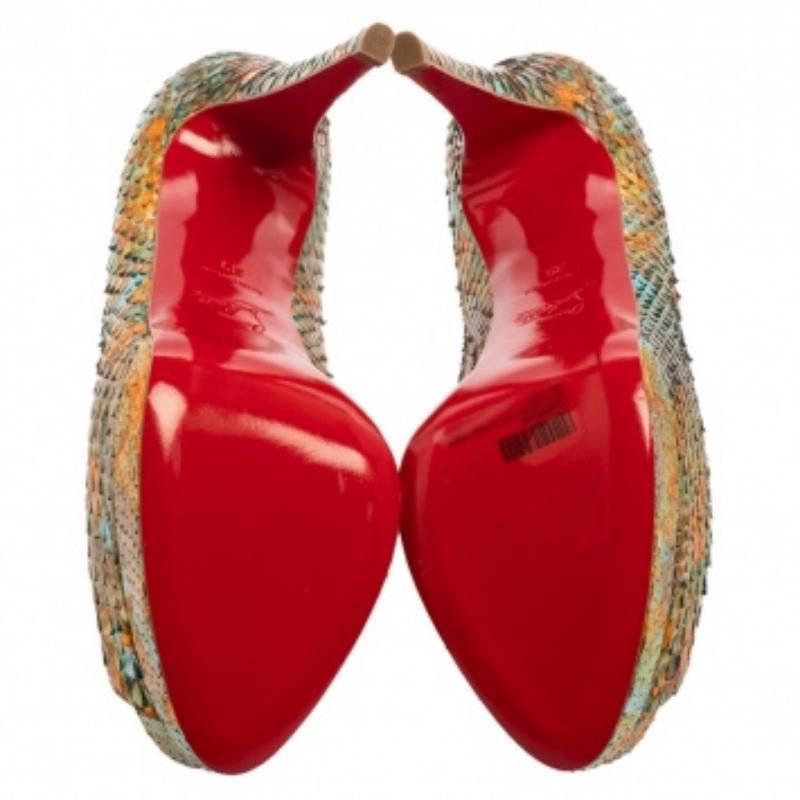 Christian Louboutin Multicolor  Python Leather Peep Toe Pumps Size 39 For Sale 2