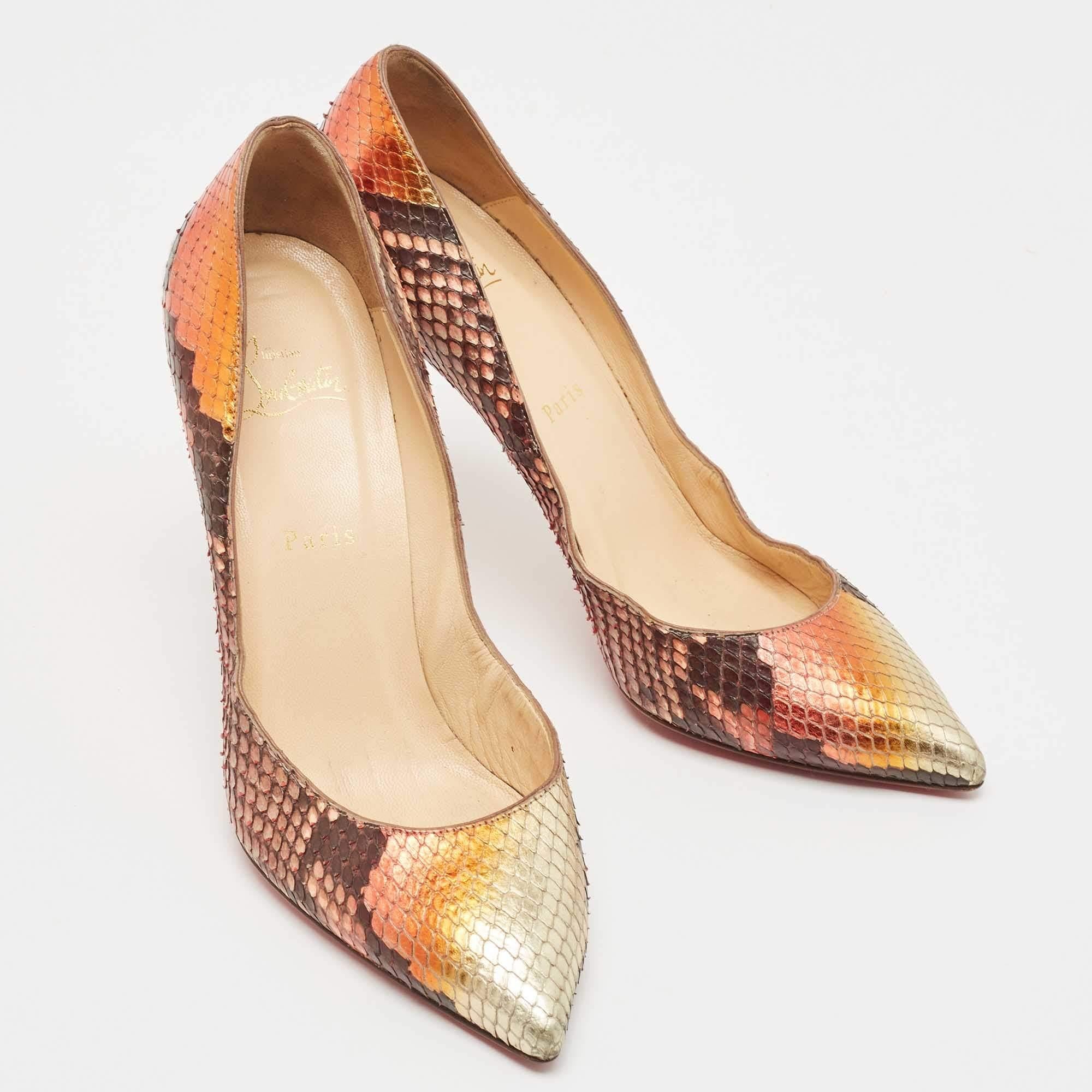 Christian Louboutin Multicolor Python Leather So Kate Pointed Toe Pumps  In Good Condition For Sale In Dubai, Al Qouz 2