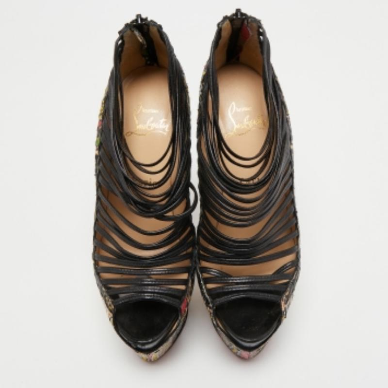Black Christian Louboutin Multicolor Python Leather Zoulou Strappy Pumps Size 37.5 For Sale
