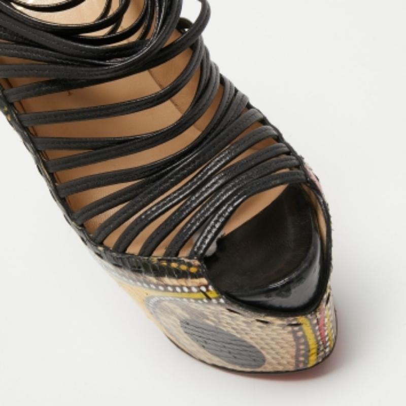 Women's Christian Louboutin Multicolor Python Leather Zoulou Strappy Pumps Size 37.5 For Sale