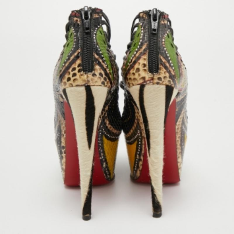Christian Louboutin Multicolor Python Leather Zoulou Strappy Pumps Size 37.5 For Sale 1