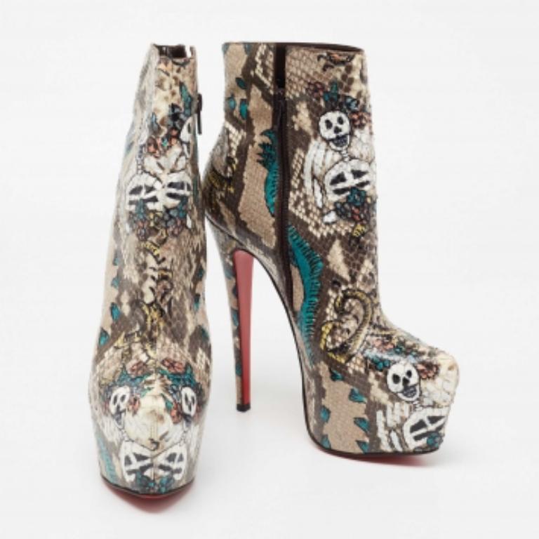 Christian Louboutin Multicolor Python Skull Mexico Daf Ankle Boots Size 38 In Good Condition For Sale In Dubai, Al Qouz 2