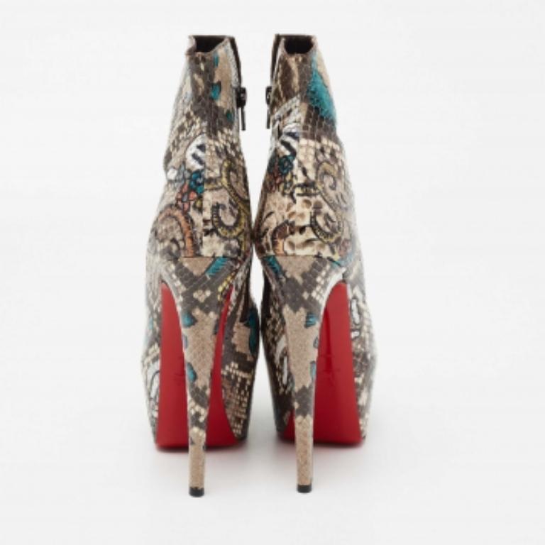 Christian Louboutin Multicolor Python Skull Mexico Daf Ankle Boots Size 38 For Sale 1