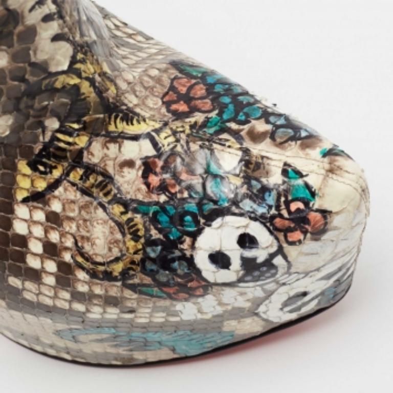 Christian Louboutin Multicolor Python Skull Mexico Daf Ankle Boots Size 38 For Sale 3
