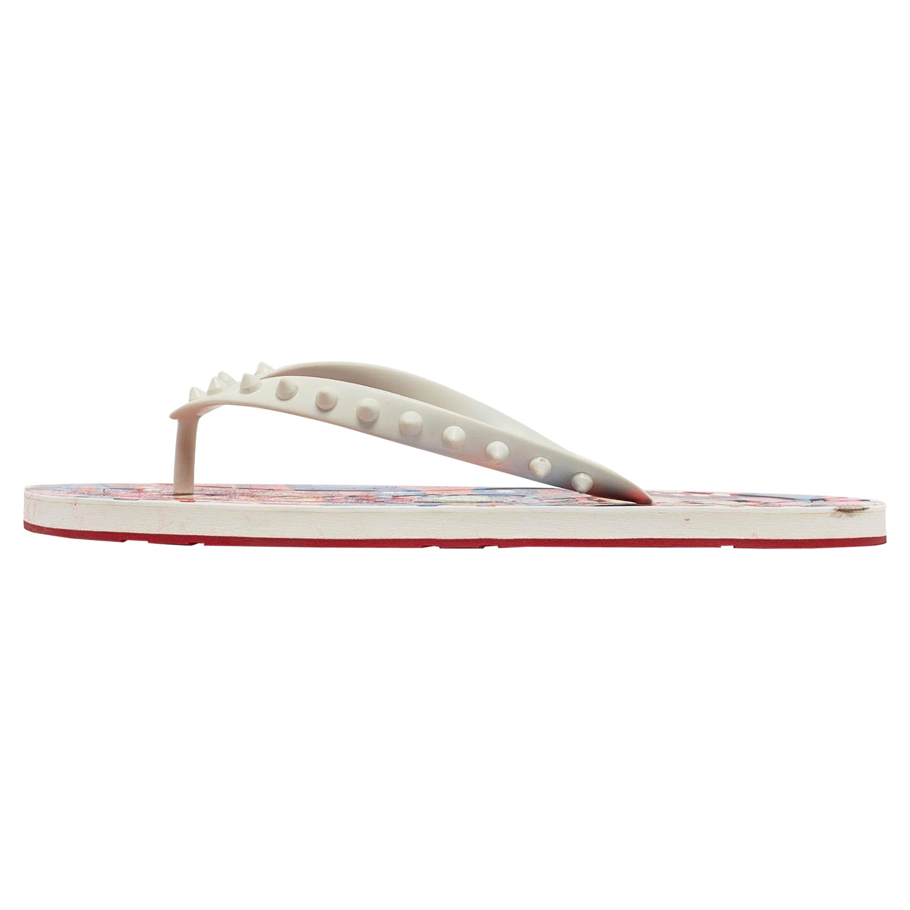 Christian Louboutin Multicolor Rubber Loubi Spikes Thong Flats Size 42