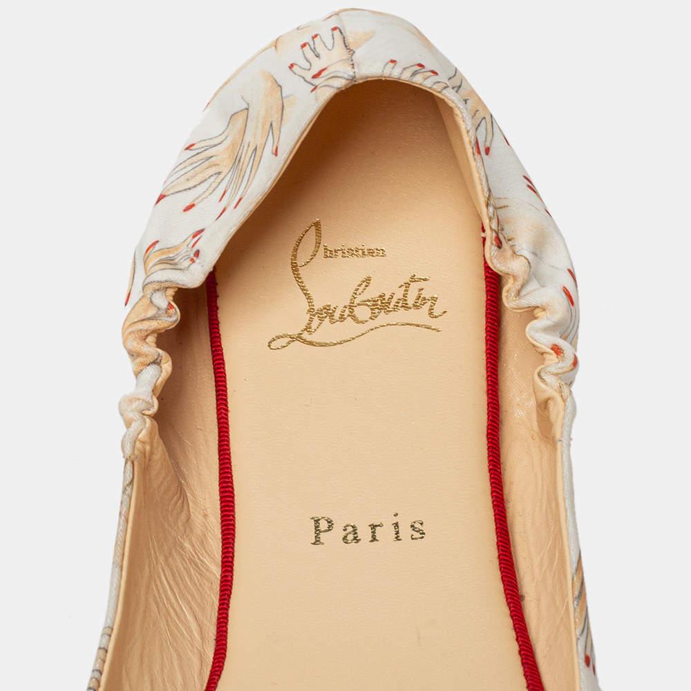Beige Christian Louboutin Multicolor Satin Air Beauty Scrunch Ballet Flats Size 39 For Sale