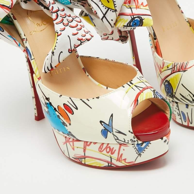 Christian Louboutin Multicolor Satin Jersey Vamp Graffiti Sandals Size 38 2