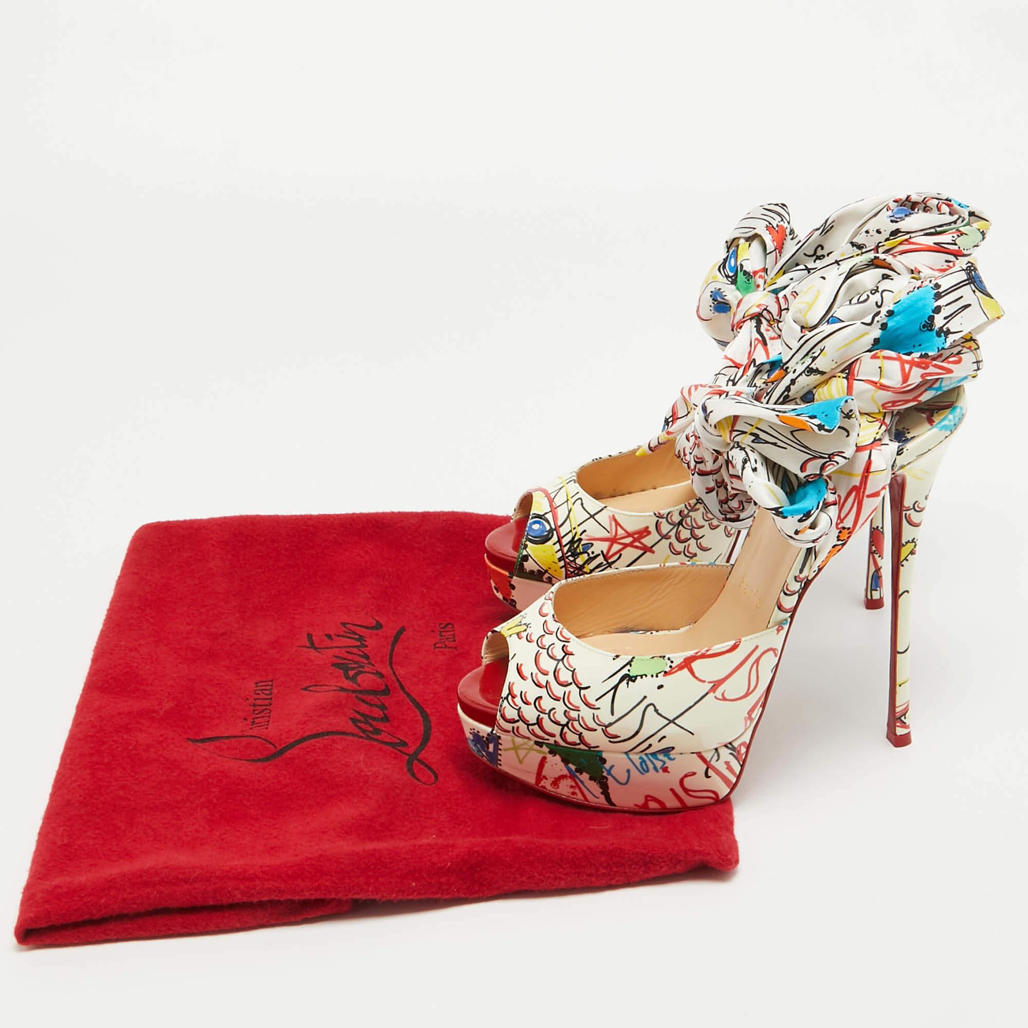 Christian Louboutin Multicolor Satin Jersey Vamp Graffiti Sandals Size 38 4