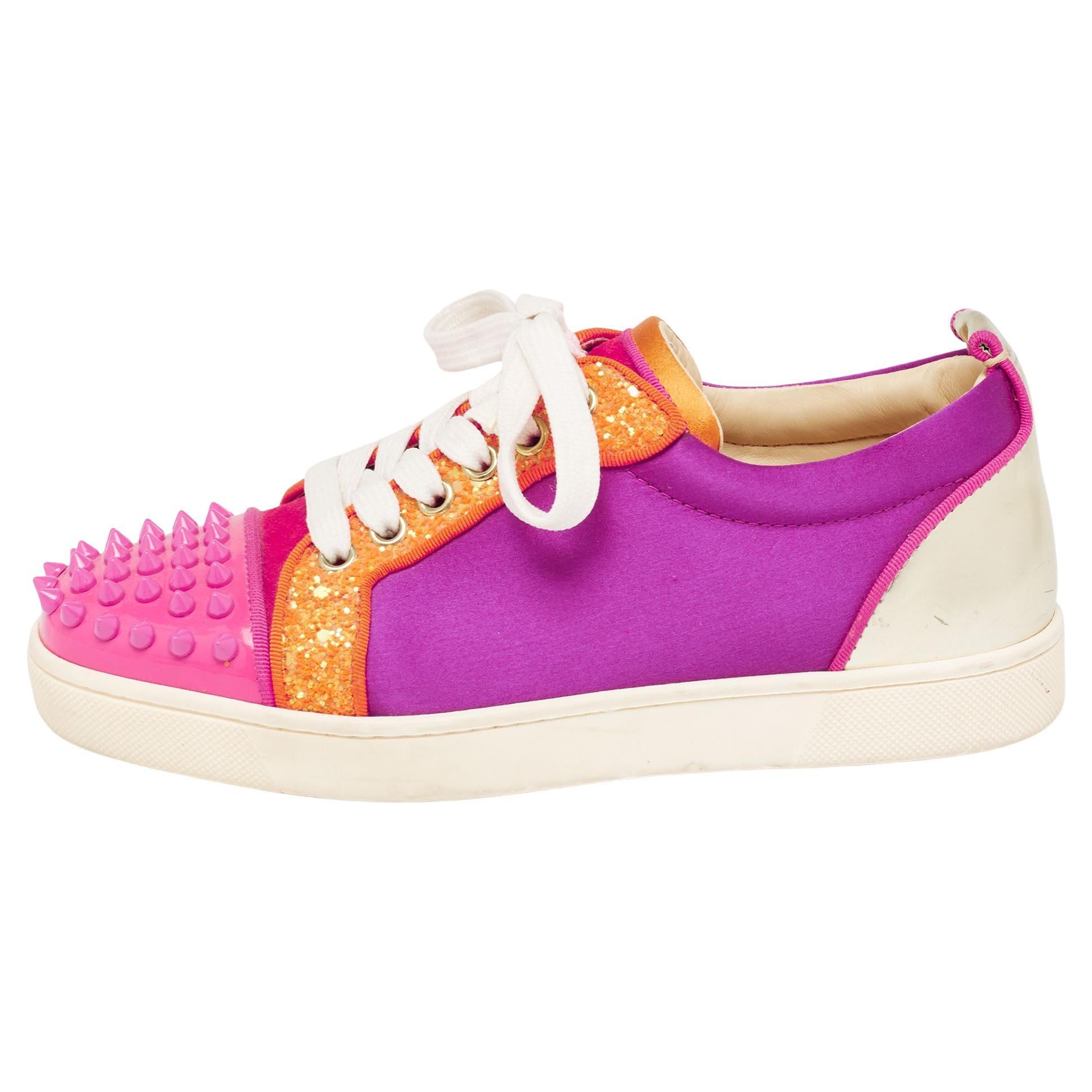 marked skrive et brev Tidlig Christian Louboutin Multicolor Satin Leather Suede Studded Top Sneakers  Size 36 For Sale at 1stDibs
