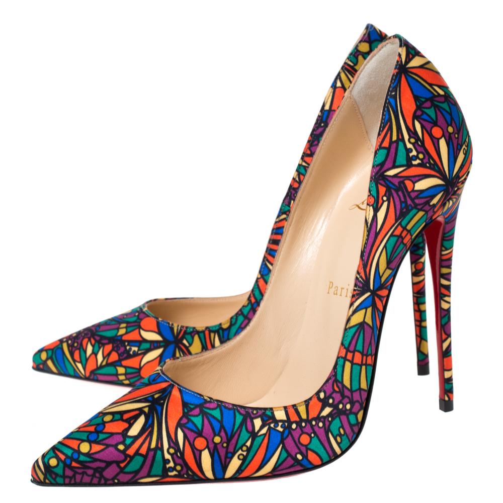 Women's Christian Louboutin Multicolor Satin So Kate Pointed Toe Pumps Size 38