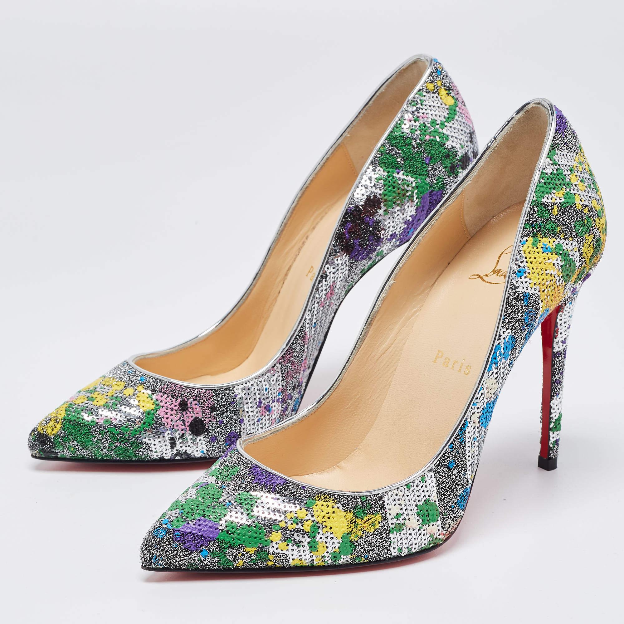 Christian Louboutin Multicolor Sequins and Brocade Pointed Toe Pumps Size 38 3