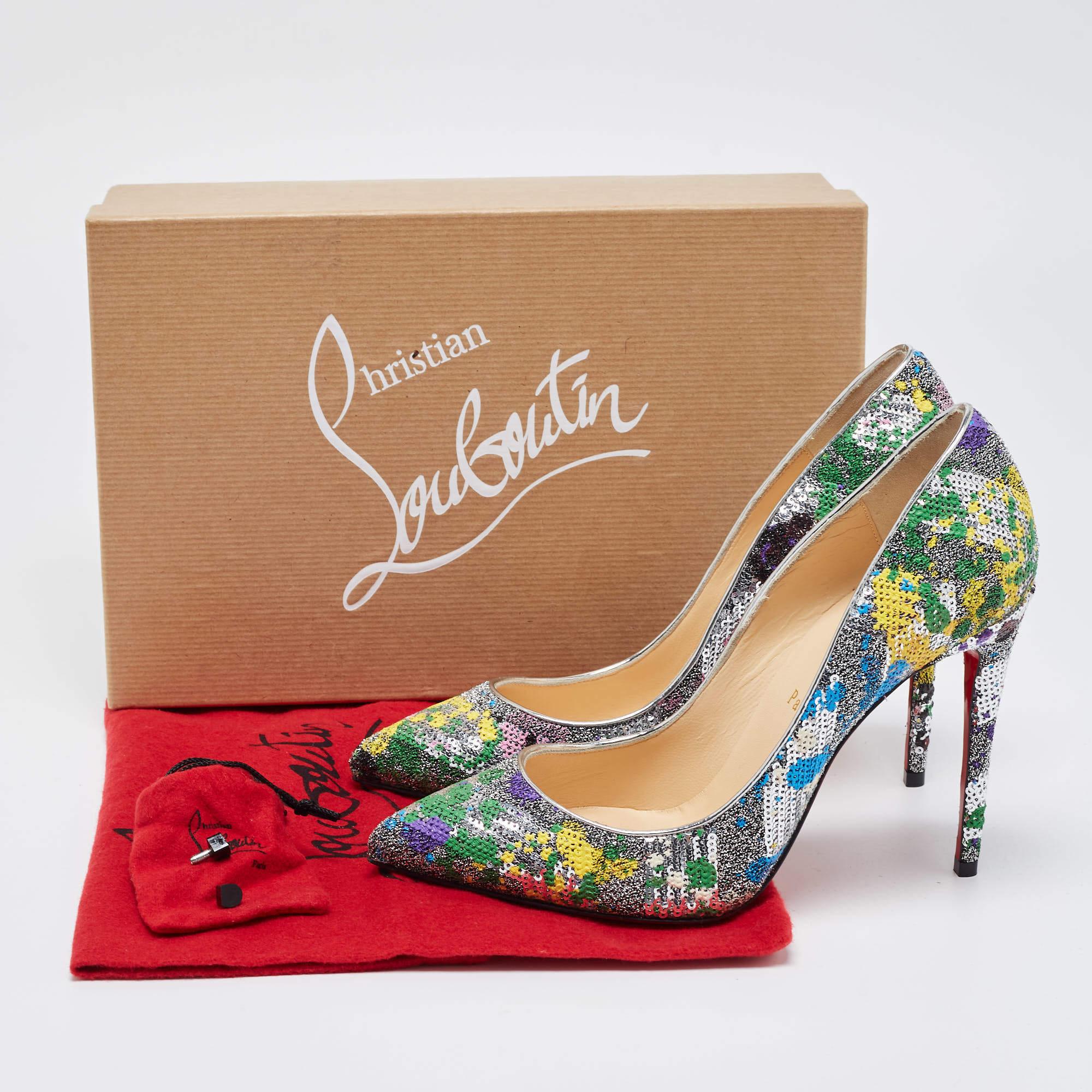 Christian Louboutin Multicolor Sequins and Brocade Pointed Toe Pumps Size 38 4