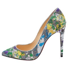 Christian Louboutin Multicolor Sequins and Brocade Pointed Toe Pumps Size 38