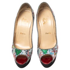 Christian Louboutin Multicolor Sequins Fabric Fetish Peep-Toe Pumps Size 38.5