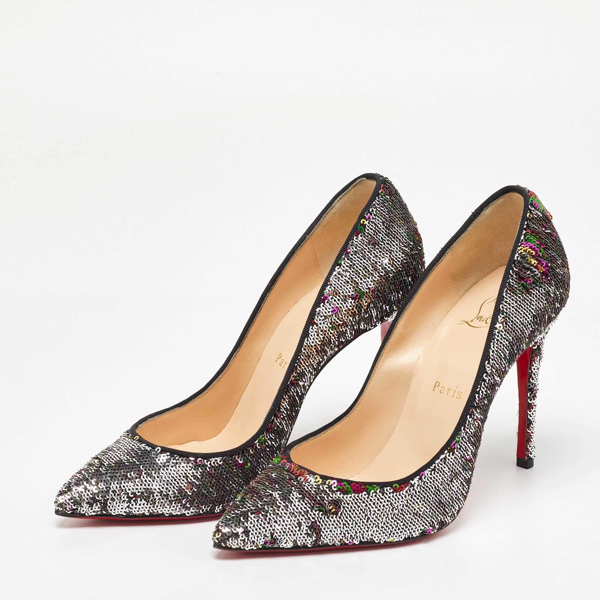 Christian Louboutin Multicolor Sequins Pigalle Follies Pointed Toe Pumps Size 37 For Sale 1