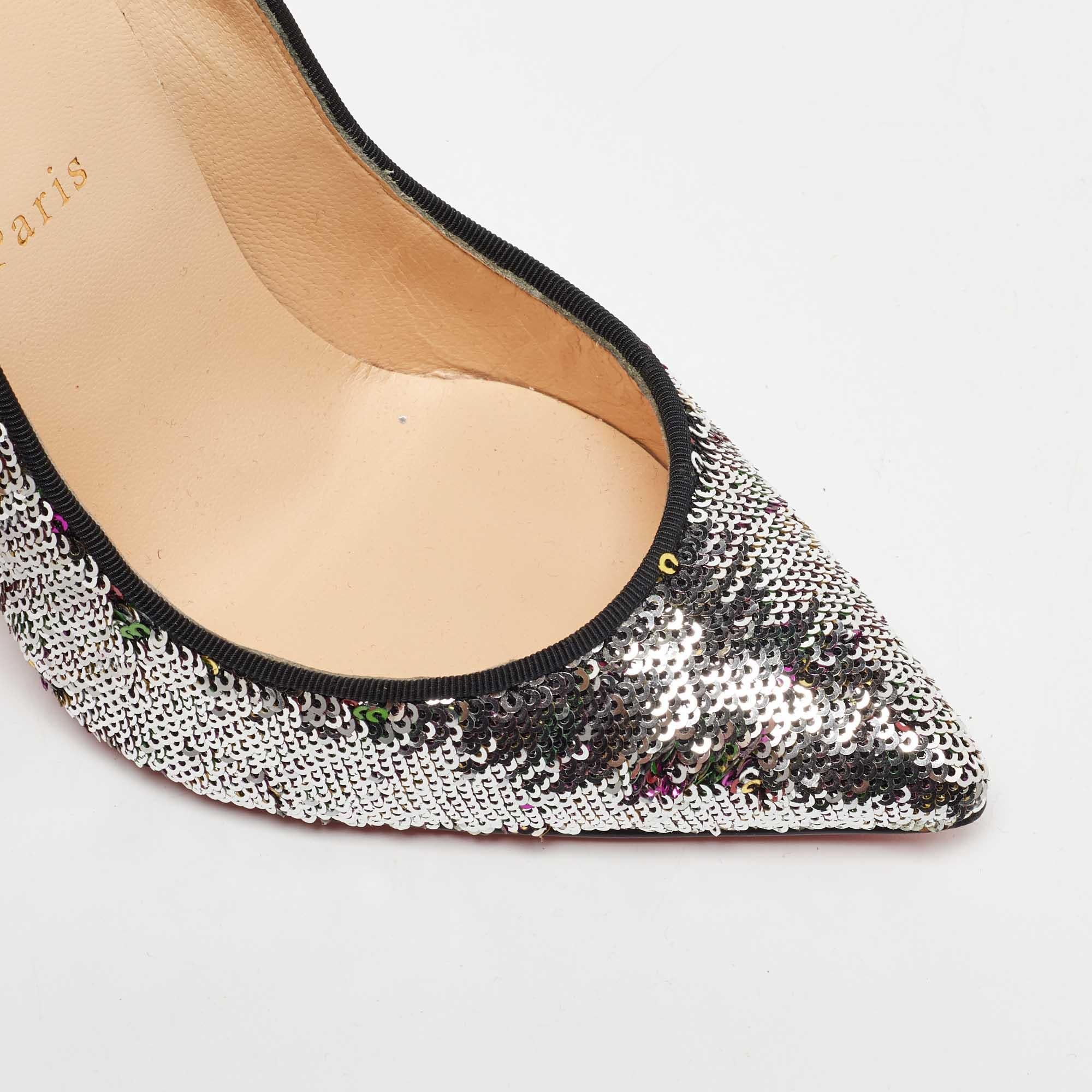 Christian Louboutin Multicolor Sequins Pigalle Follies Pointed Toe Pumps Size 37 For Sale 3