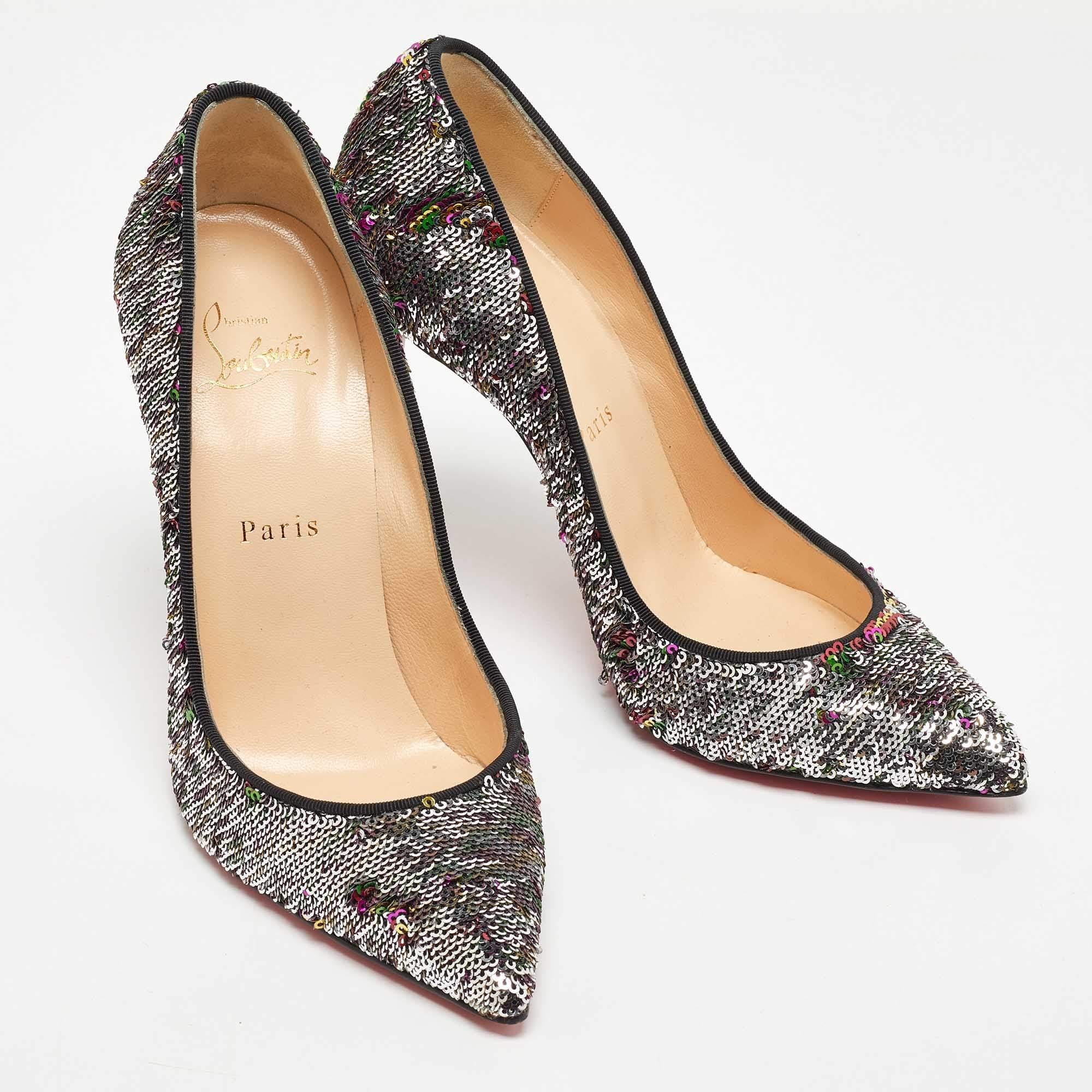 Christian Louboutin Multicolor Sequins Pigalle Follies Pointed Toe Pumps Size 37 For Sale 4
