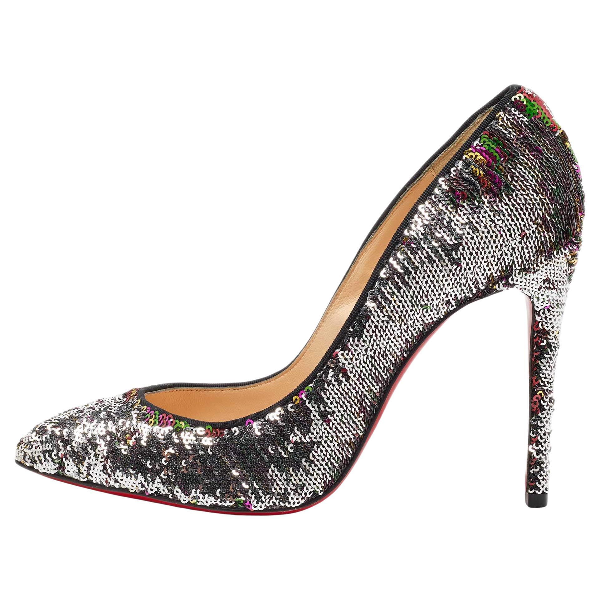 Christian Louboutin Multicolor Sequins Pigalle Follies Pointed Toe Pumps Size 37 For Sale