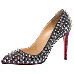 Christian Louboutin Multicolor Shimmery Fabric Pigalle Spikes Pumps Size 36
