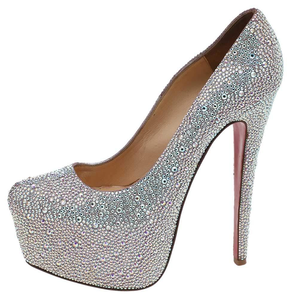 Take your love for Louboutins to new heights by adding this gorgeous pair to your collection. The pumps simply speak high fashion in every stitch and curve. The exteriors come made from strass embellishments and the pumps are finished with