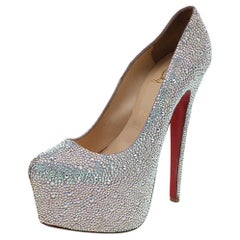 Christian Louboutin Beige/Silver Mesh and Coarse Glitter Follies Strass  Pumps Size 40.5 Christian Louboutin