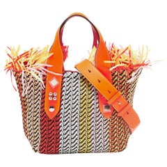 Christian Louboutin Multicolor Straw and Leather Small fringe Frangibus Tote