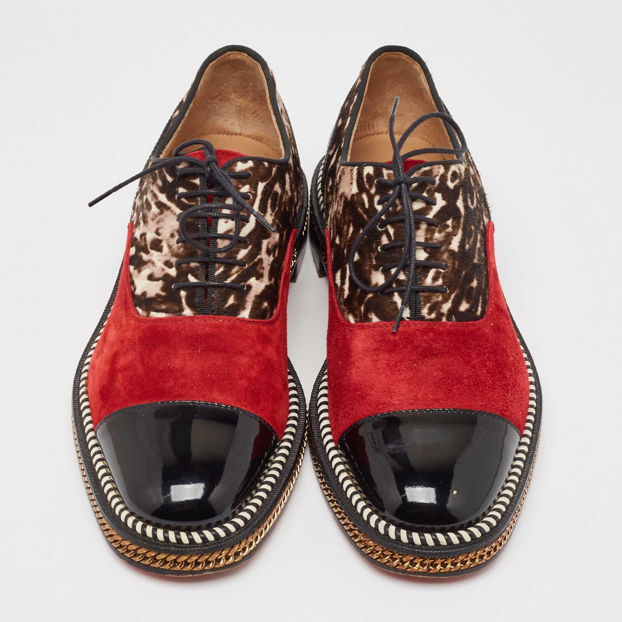 Brown Christian Louboutin Multicolor Suede and Calf Hair Lace Up Oxfords Size 41