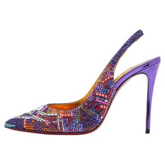 Christian Louboutin Multicolor Suede and Crystal Slingback Pumps Size 37.5 Christian Louboutin Multicolor Suede and Crystal Slingback Pumps Size 37.5