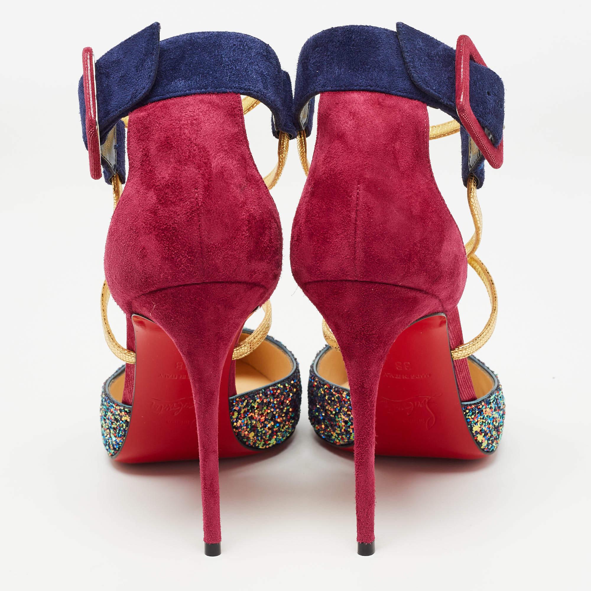 Christian Louboutin Escarpins Suzzanne en daim et paillettes multicolores Taille 38 Pour femmes en vente