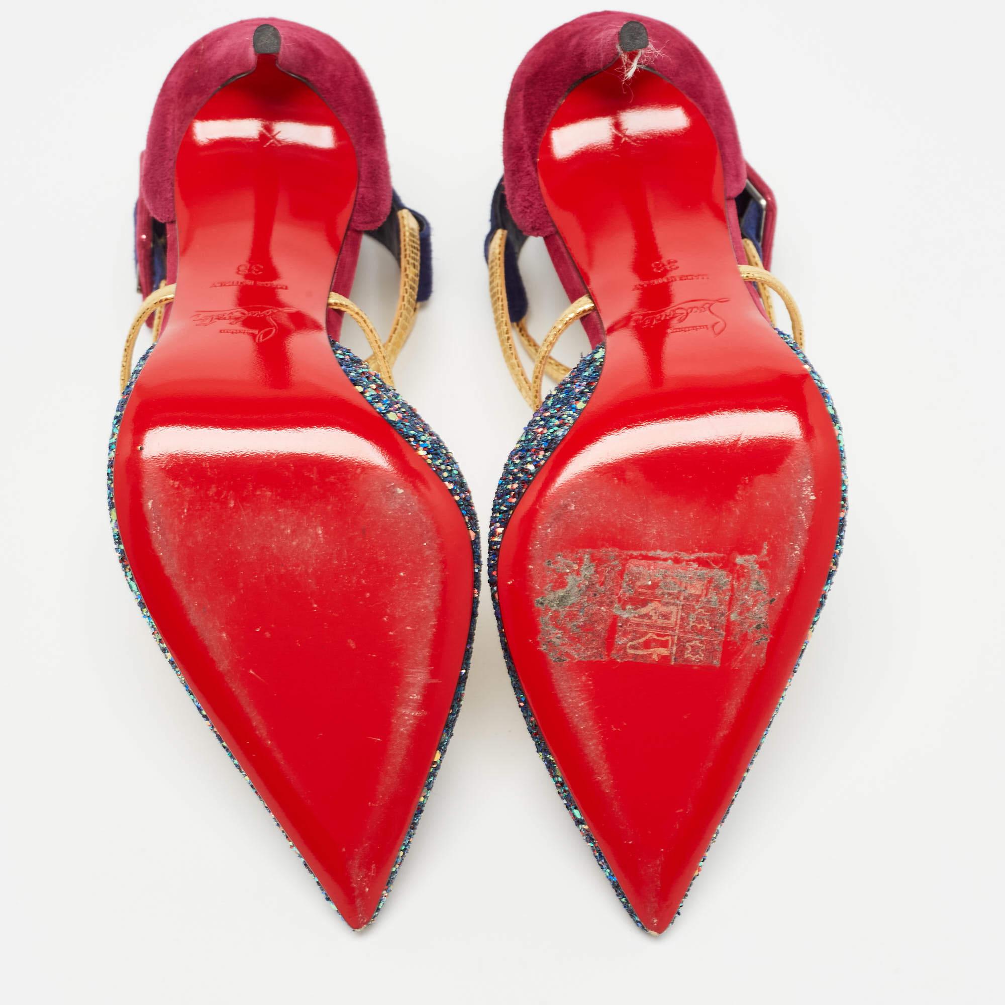 Christian Louboutin Escarpins Suzzanne en daim et paillettes multicolores Taille 38 en vente 1
