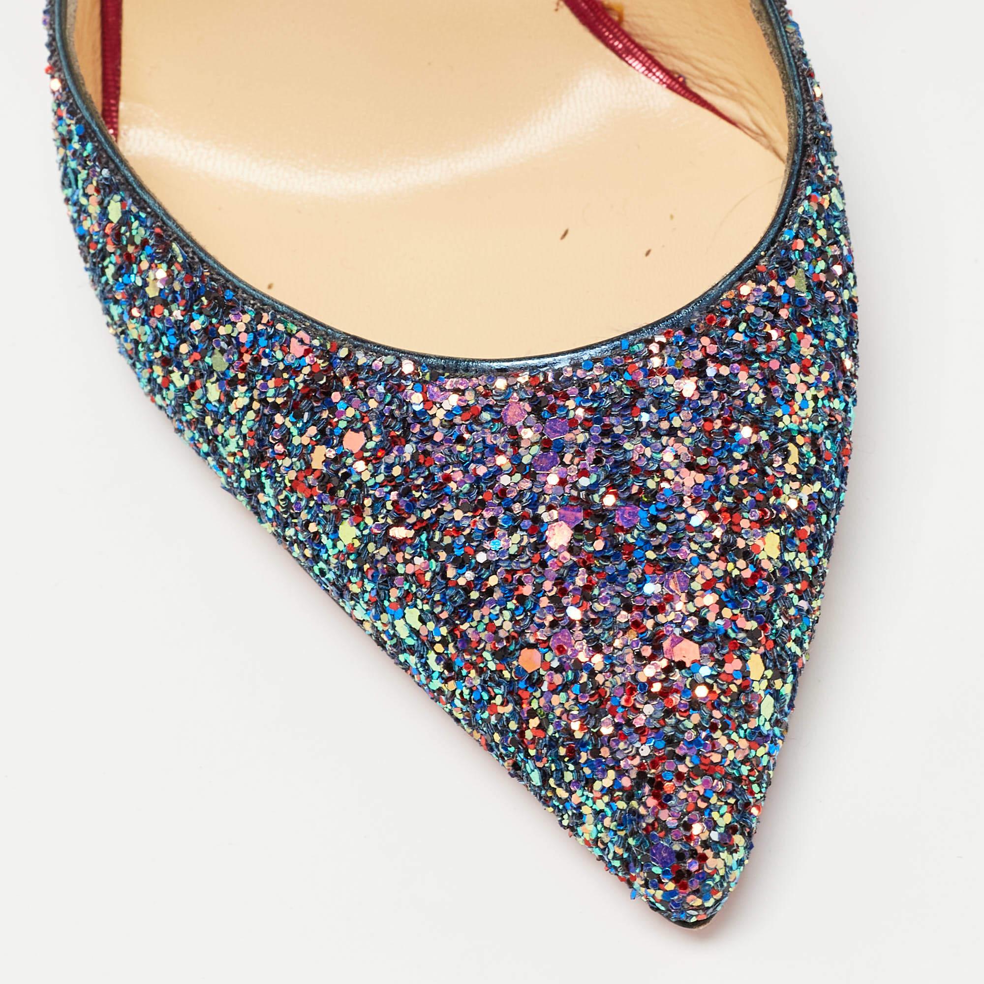 Christian Louboutin Escarpins Suzzanne en daim et paillettes multicolores Taille 38 en vente 2