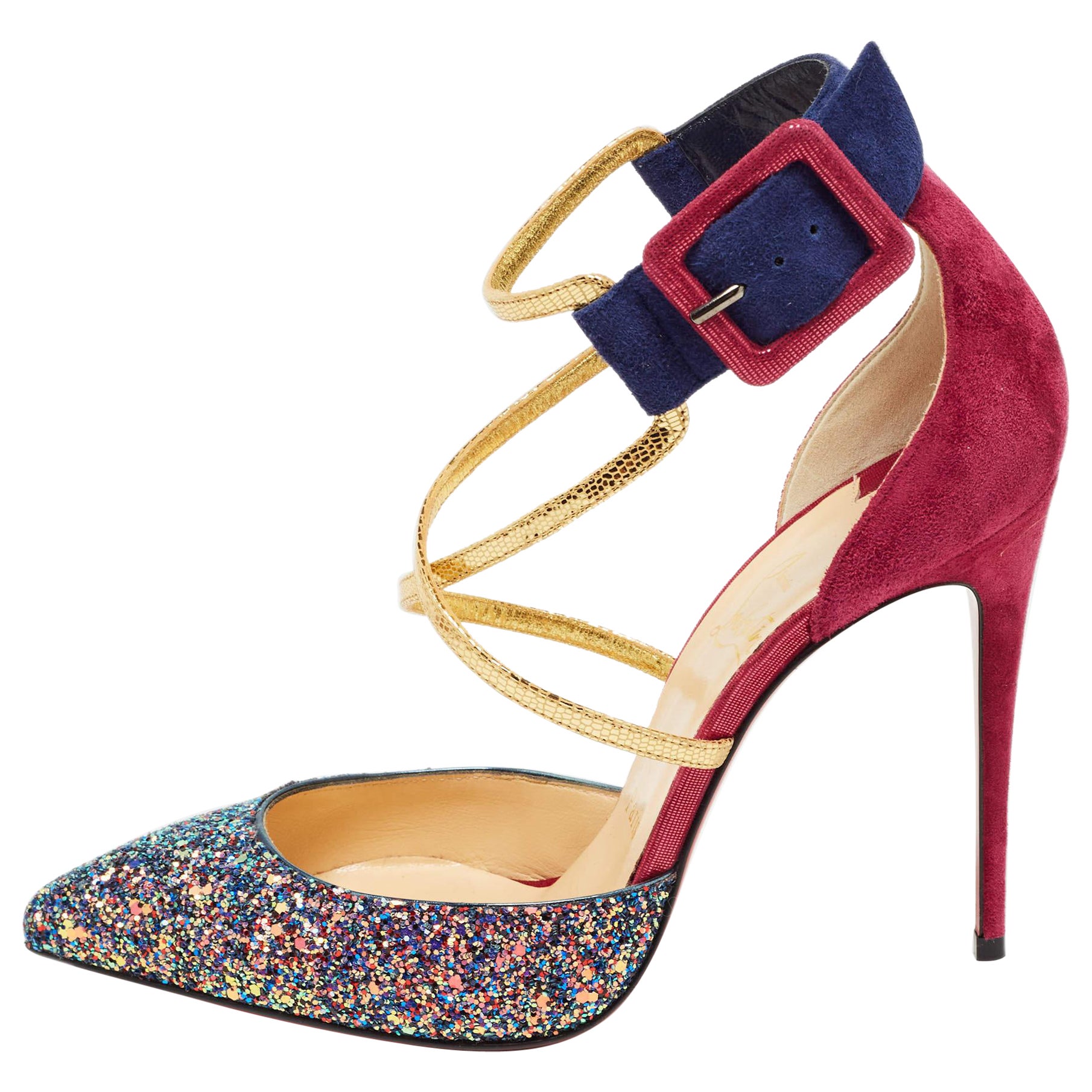 Christian Louboutin Mehrfarbige Suzzanne-Pumps aus Wildleder und Glitter Größe 38